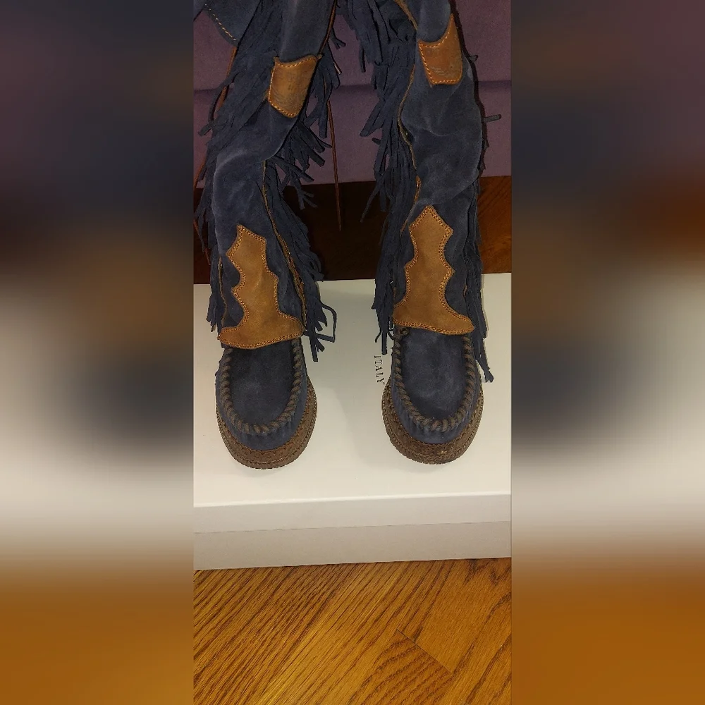 SOLD El Vaquero Coleen Drifter Tall Moccasin Boots Navy Brand New in Box - Picture 9 of 16